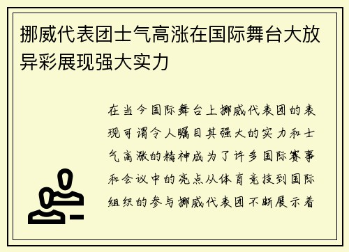 挪威代表团士气高涨在国际舞台大放异彩展现强大实力